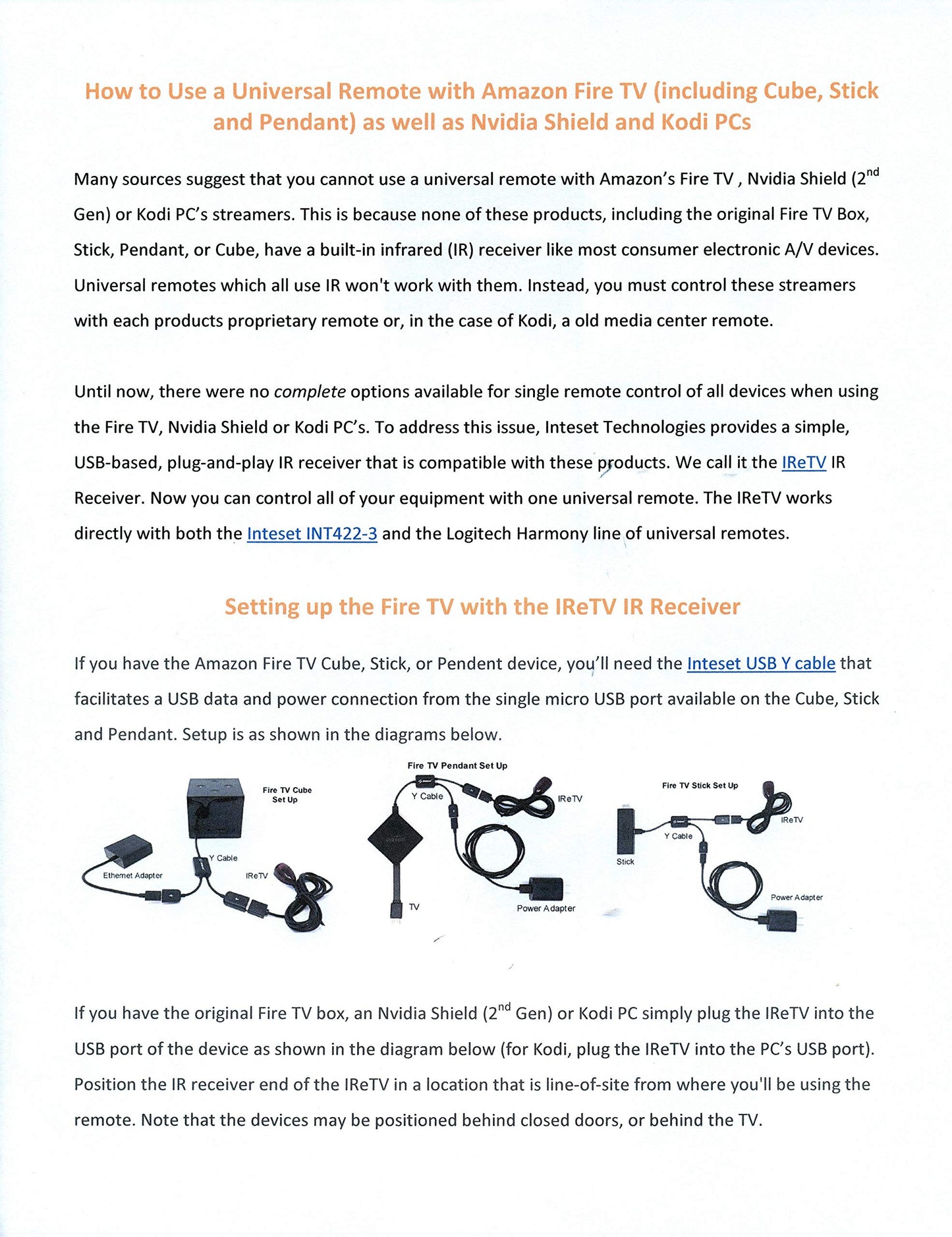Inteset 4-in-1 Universal Backlit Remote & IReTV IR Receiver Combo. for Streamers That Have no IR Receiver Built in, Including F-TV, Nvidia Shield (2nd