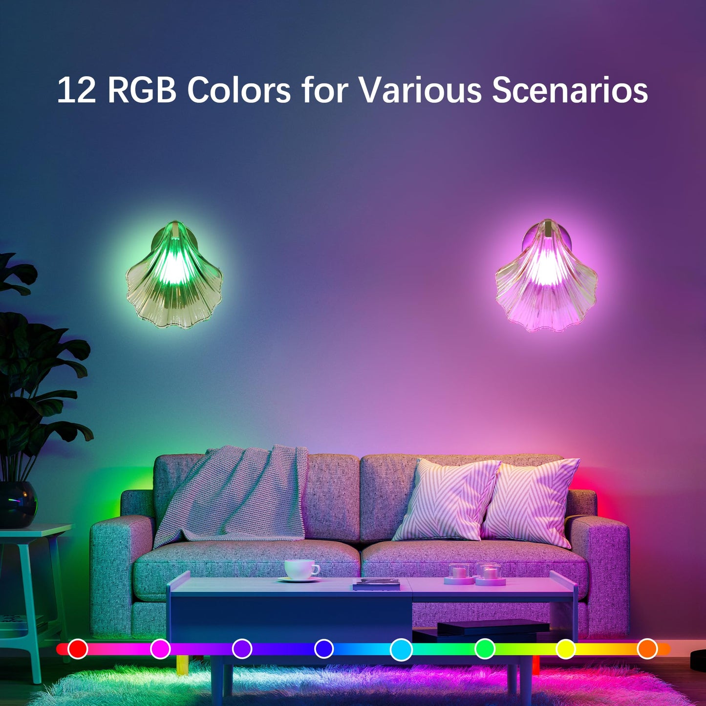Weyderk Vintage Battery Operated Wall Sconces with Remote, Amber Rechargeable Wireless Wall Sconces with Magnetic LED Bulbs, Indoor Shell Shaped Wall