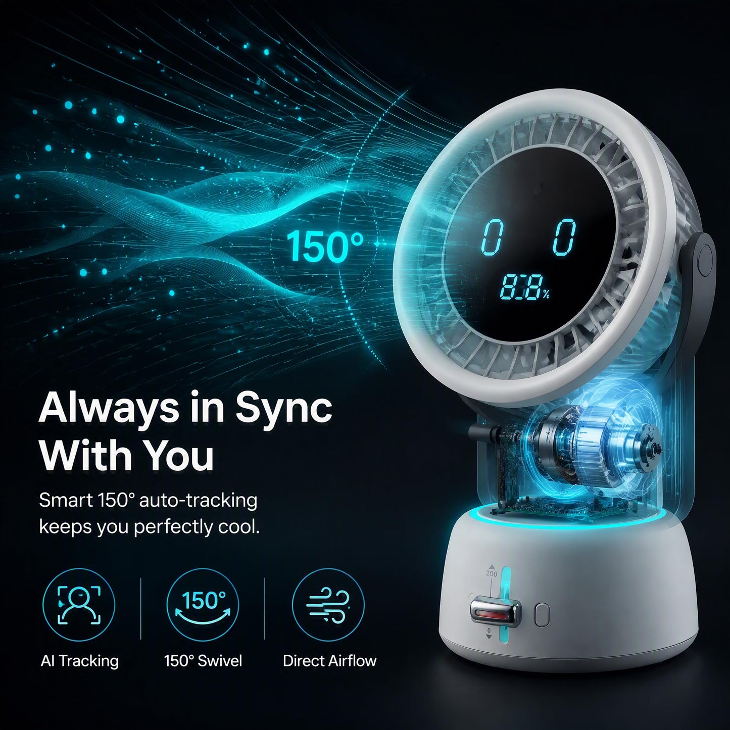 Smart Table Fan with Face Tracking, RGB Ambient Light, Speed Control