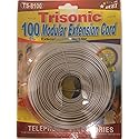 Trisonic Telephone Extension Cord Phone Cable Foot, White, 100Ft.