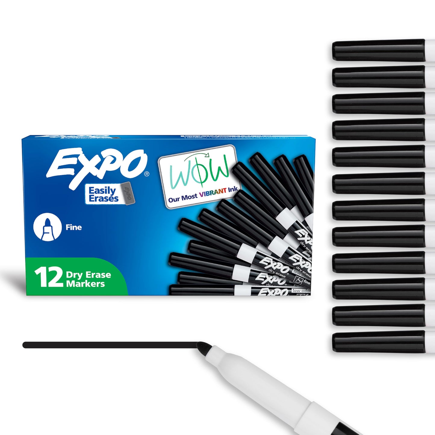 EXPO Dry Erase Markers, Low Odor Ink, Black, Fine Tip, 12 Count - Whiteboard, Calendar, Organization, Essential Supplies for Office, School
