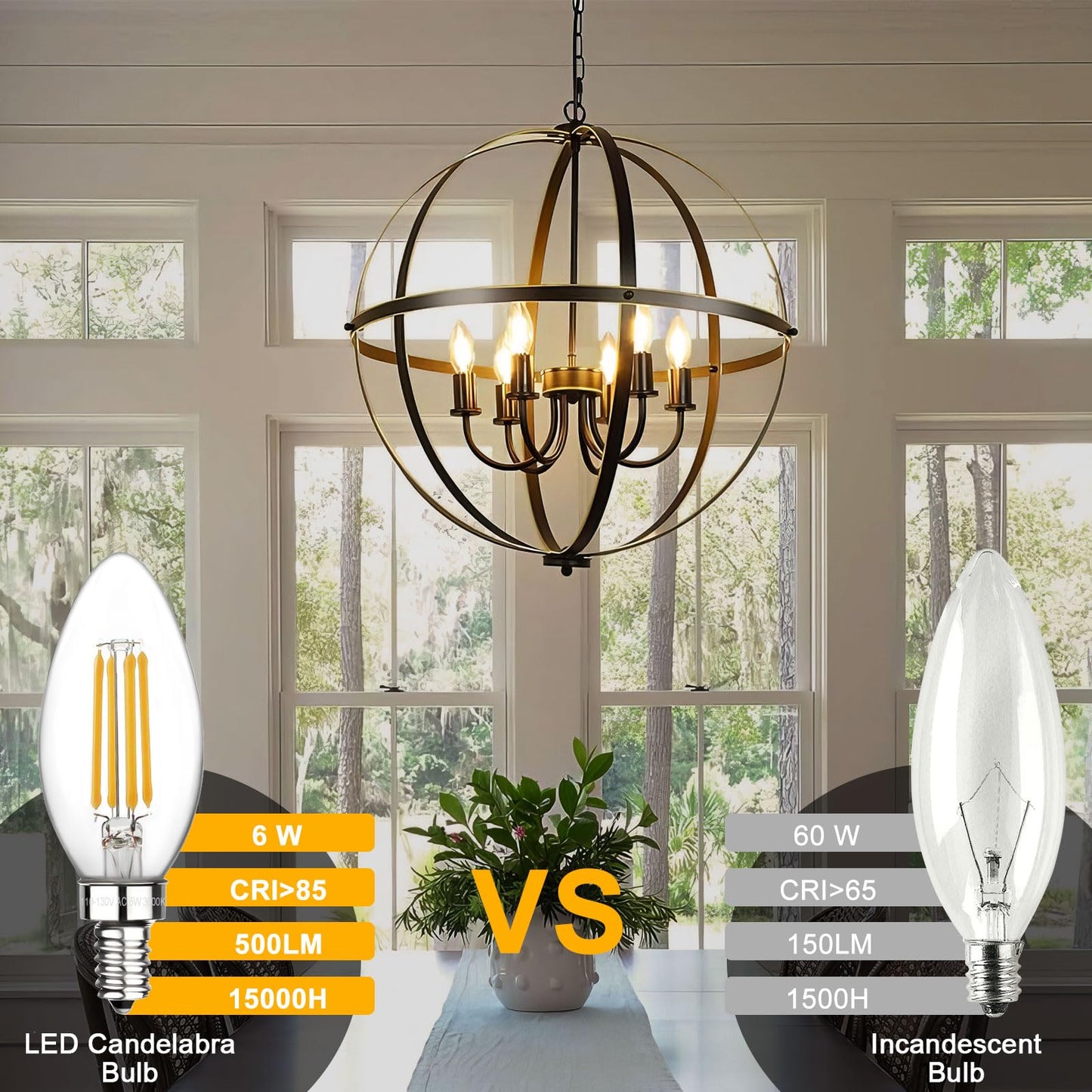 Boncoo E12 Candelabra Bulbs 60 Watt, Chandelier Light Bulbs LED Candle Bulb 3000K Soft White, B11 LED Bulb Dimmable 6W 500 Lumens Filament Decorative