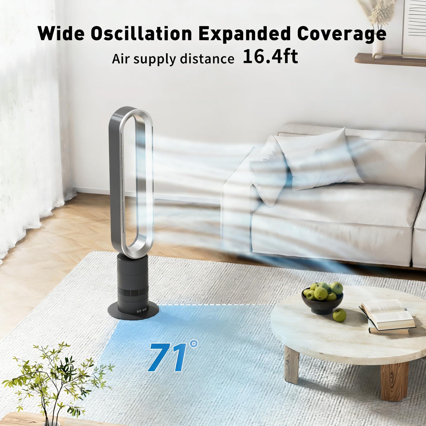 Xcity H601 Bladeless Tower Fan, 10 Cooling Speeds, Remote Control, Ultra-Quiet Brushless DC Motor for Bedroom, Living Room, Office & Commercial Use