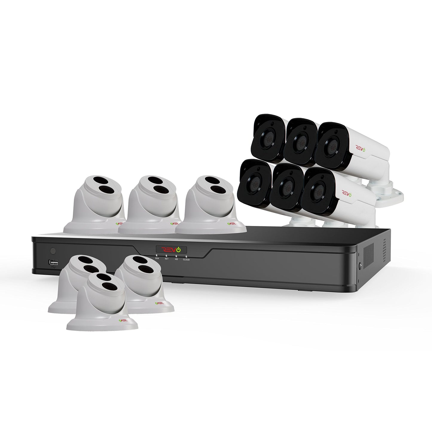 REVO America Ultra 16Ch. 4TB HDD 4K IP NVR Security System - Fixed Lens IP Cameras 6 x 4MP Audio Bullet Cameras & 6 x 4MP Turret Cameras - Remote