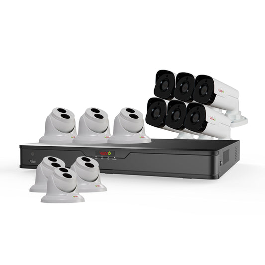 REVO America Ultra 16Ch. 4TB HDD 4K IP NVR Security System - Fixed Lens IP Cameras 6 x 4MP Audio Bullet Cameras & 6 x 4MP Turret Cameras - Remote