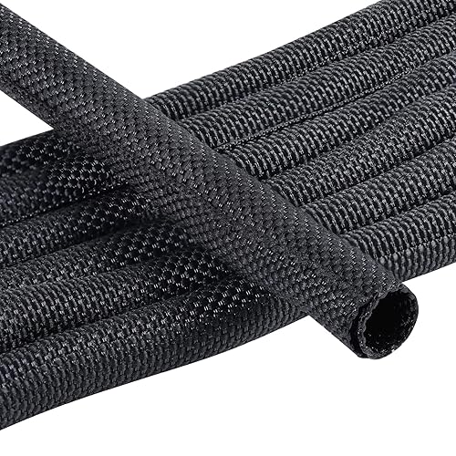 SUNNAREPOON Braided Split Wire Loom Wire Insulation Sleeving Cable Tubing Wrap Harness Hose Protect and Organized (Black, 1/4''(5mm) - 8feet)