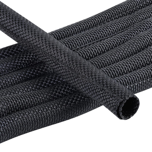 SUNNAREPOON Braided Split Wire Loom Wire Insulation Sleeving Cable Tubing Wrap Harness Hose Protect and Organized (Black, 1/4''(5mm) - 8feet)