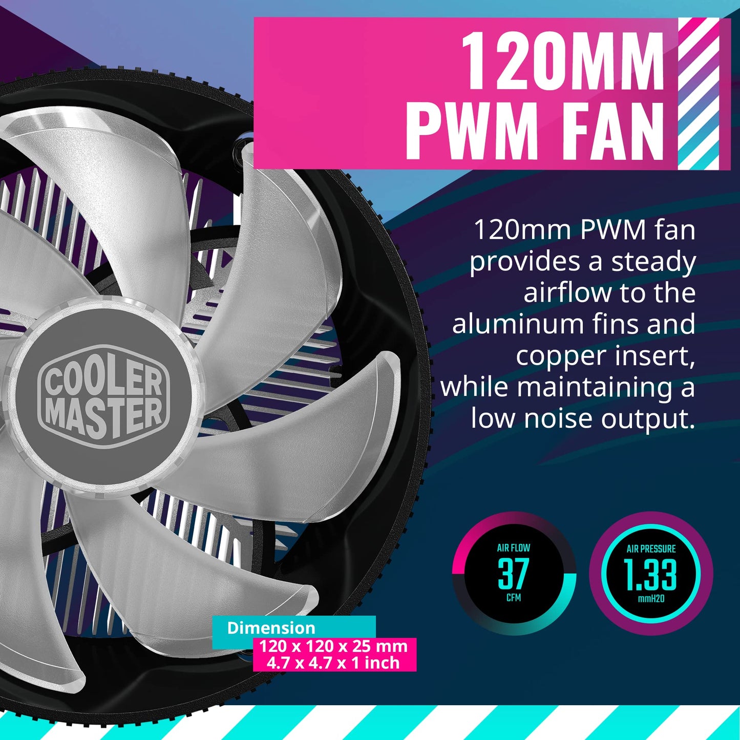 Cooler Master i70C ARGB Low Profile CPU Air Cooler for Intel LGA 1700 / 1851 Only - 120mm PWM ARGB Fan, 95W TDP, Copper Core Base, Black Aluminum