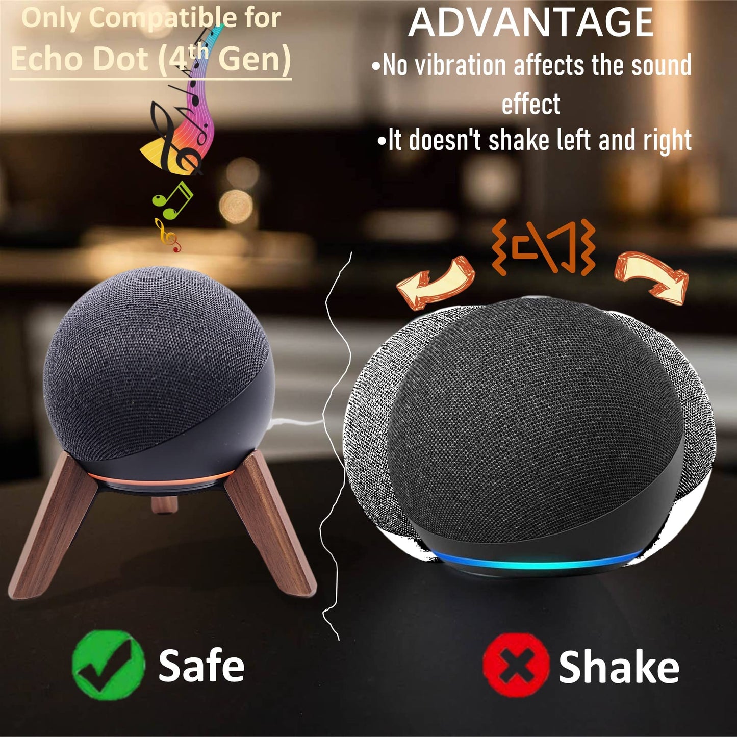 Real Wood Stand for Echo Dot (5th Gen)(4th Gen),Tripod Accessories Protect Speaker for Better Sound,Secure Stable Wooden Mount Holder for Echo Dots