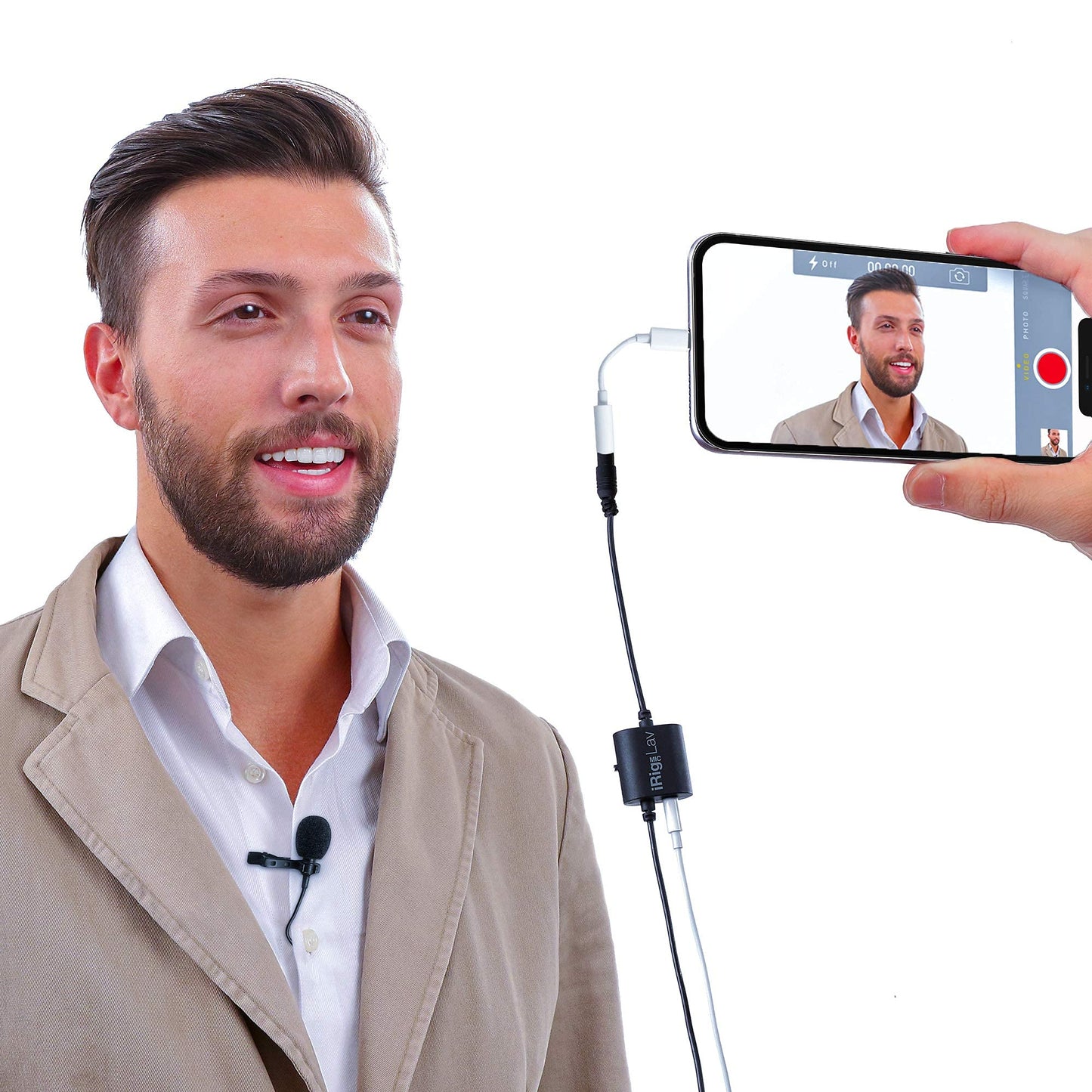IK Multimedia iRig Mic Lav Lapel Microphone, omnidirectional Condenser lavalier Microphone with 1/8" TRRS Jack, Headphone Out and Daisy-Chaining for