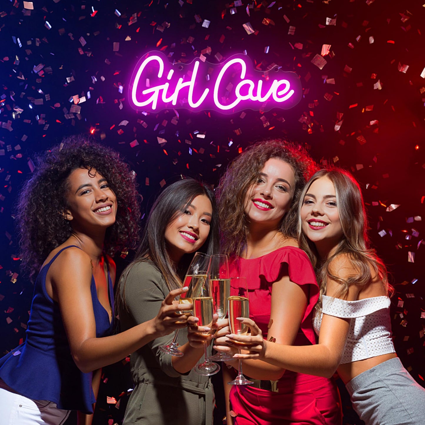 YuanDian Girl Cave Neon Sign, Dimmable Pink LED Neon Lights with USB Powered for Wall Decor, Gifts for Girls Women
