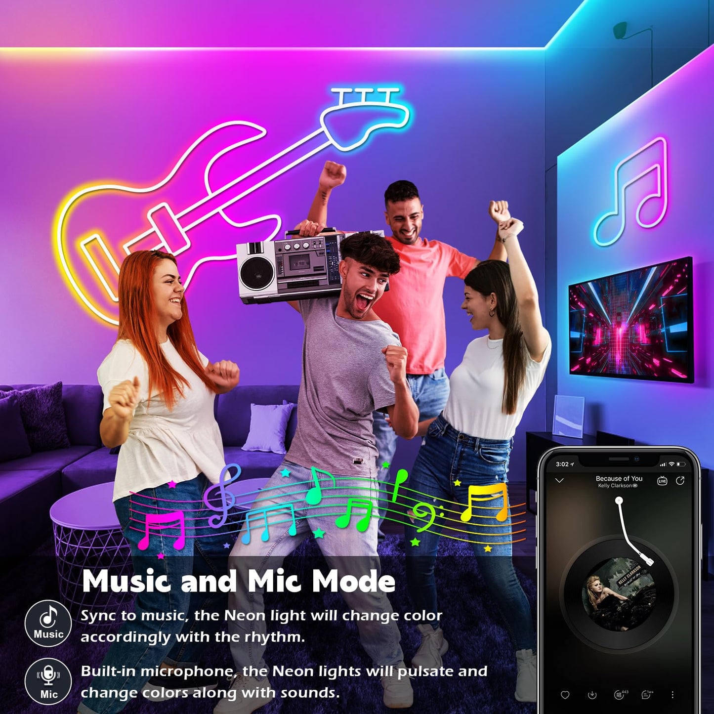 LETIANPAI 120Ft Neon Rope Lights,Flexible Led Rope Lights Control with App/Remote,Multiple Modes Music Sync Gaming RGB Led Neon Lights for Bedroom