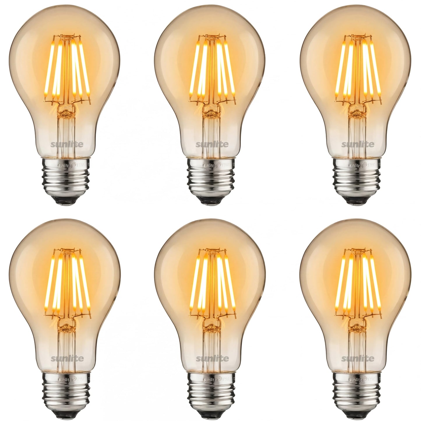 Sunlite 41613 LED Edison A19 Light Bulb, 6 Watts (40W Equivalent), 600 Lumens, Medium E26 Base, Dimmable, Clear Glass Filament, UL Listed, 2200K