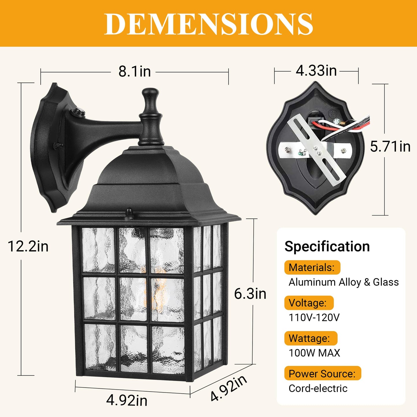 WIHTU 2-Pack Dusk to Dawn Outdoor Wall Lights, Sensor Exterior Light Fixtures, Porch Lights, Black Waterproof Wall Sconces, Outside Lighting