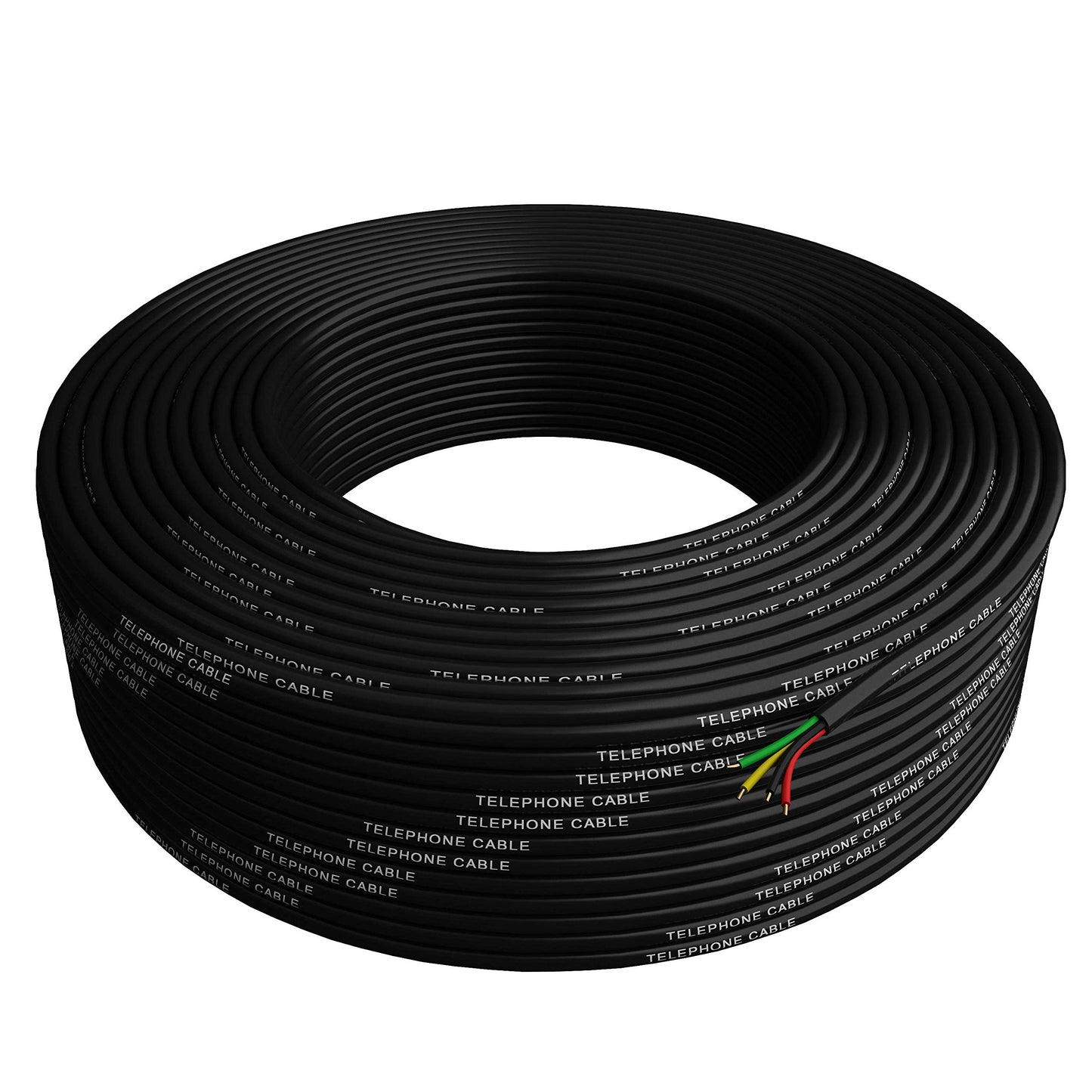 Phone Cable 300ft Rounded Black Roll (100m Long) 4x1/0.4 26 AWG Gauge Solid Wire -Round Telephone Cord Line Extension Bulk Rool Reel -compatible