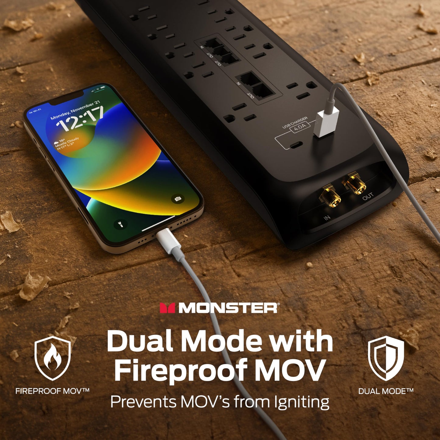 Monster Power Surge Protector w/ 4050 Joule Rating - Heavy Duty 6 FT Surge Protector Power Strip w/ 10 Outlets, 2 USB, 2 Coax, 2 Ethernet Ports