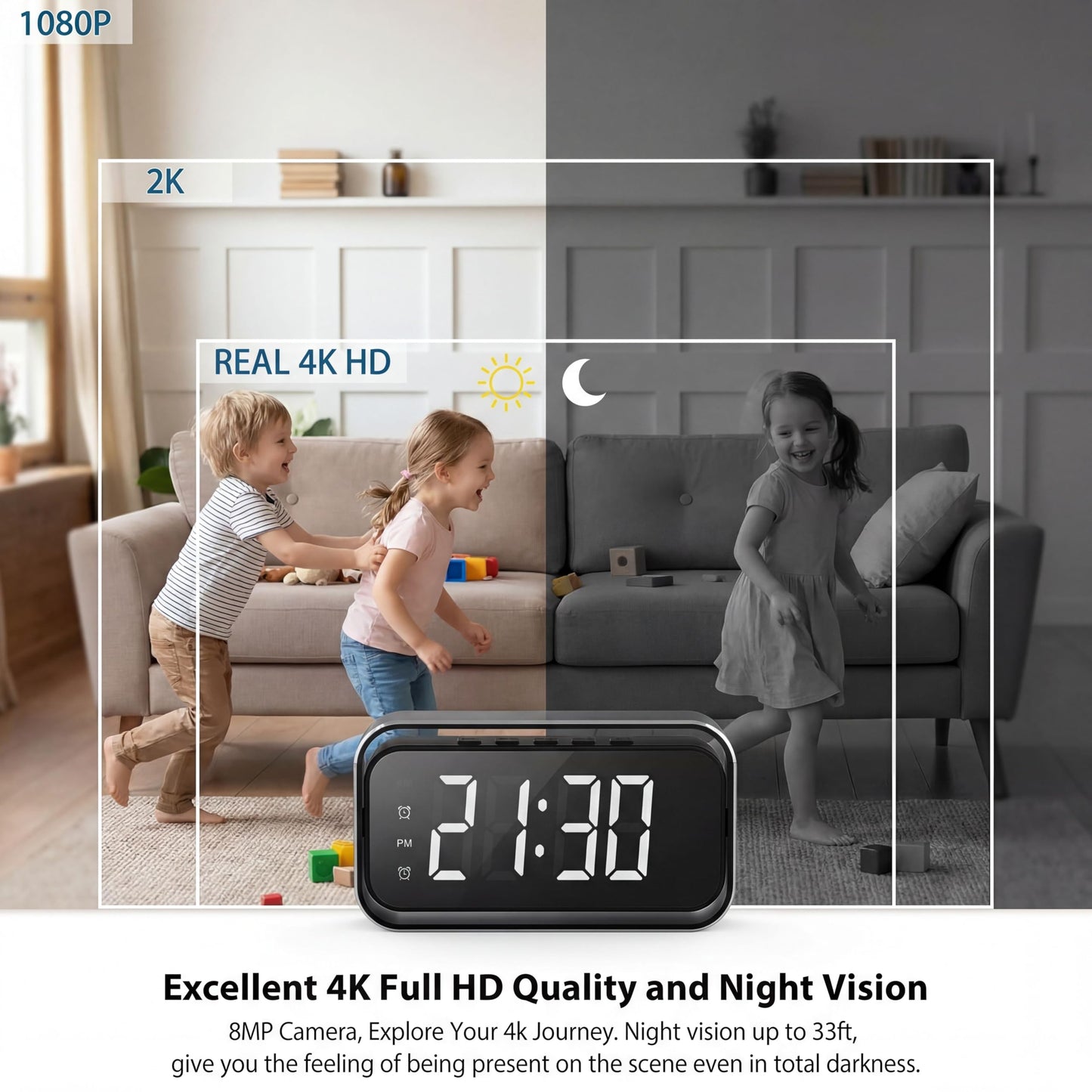 QAOLZCC Wireless-Security-Mini-Camera, 4K Real Full HD Nanny Cam for Home Security, Night Vision & Motion Detection Alerts, Security Recording