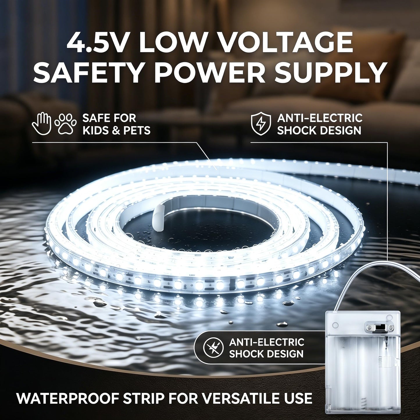XINGZHI Waterproof Battery Powered LED Strip Lights for Home Kitchen Bedroom TV Backlighting Waterproof, Powered by 3 AA Batteries, Soft and Flexible