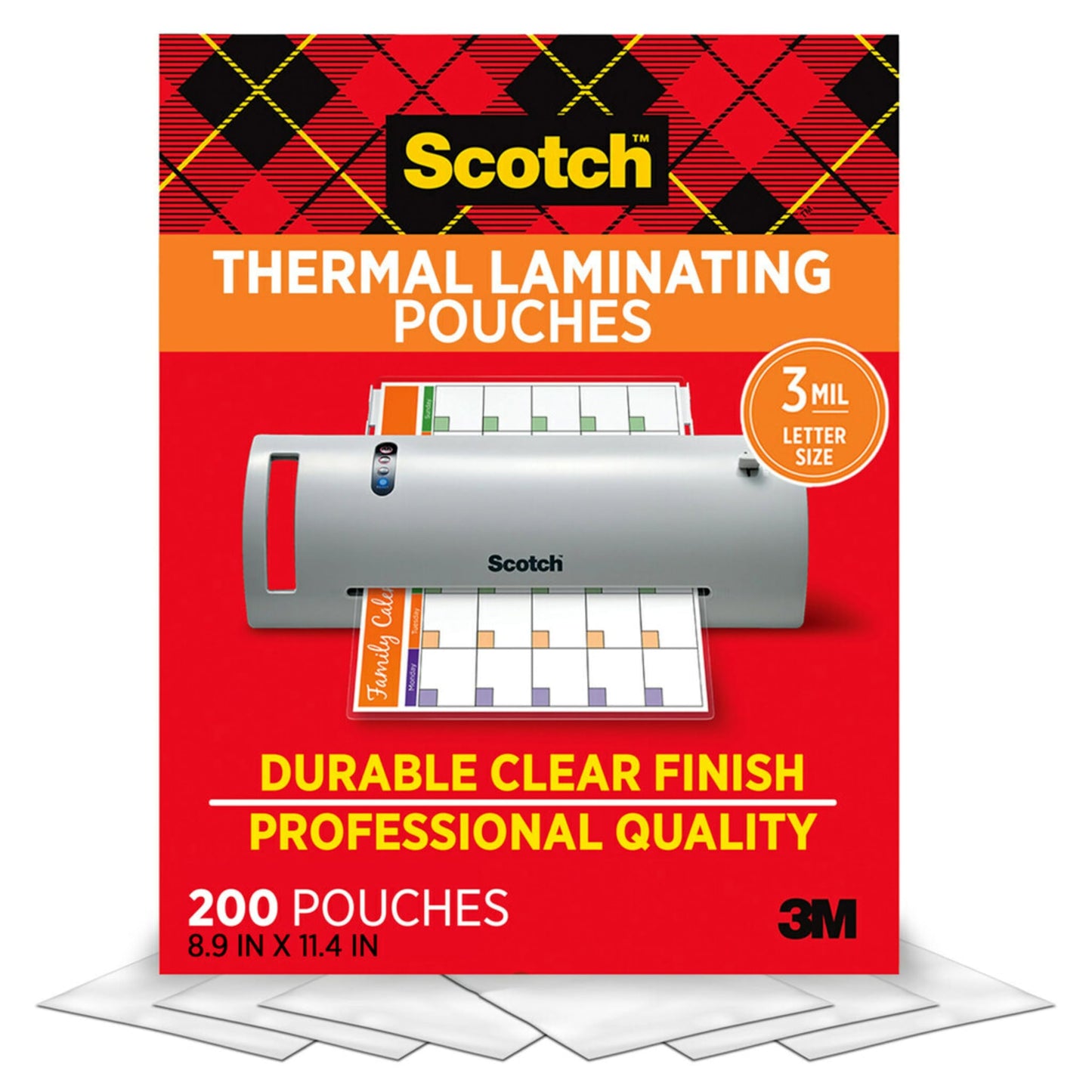 Scotch Thermal Laminating Pouches, 200 Count, Clear, 3 mil.