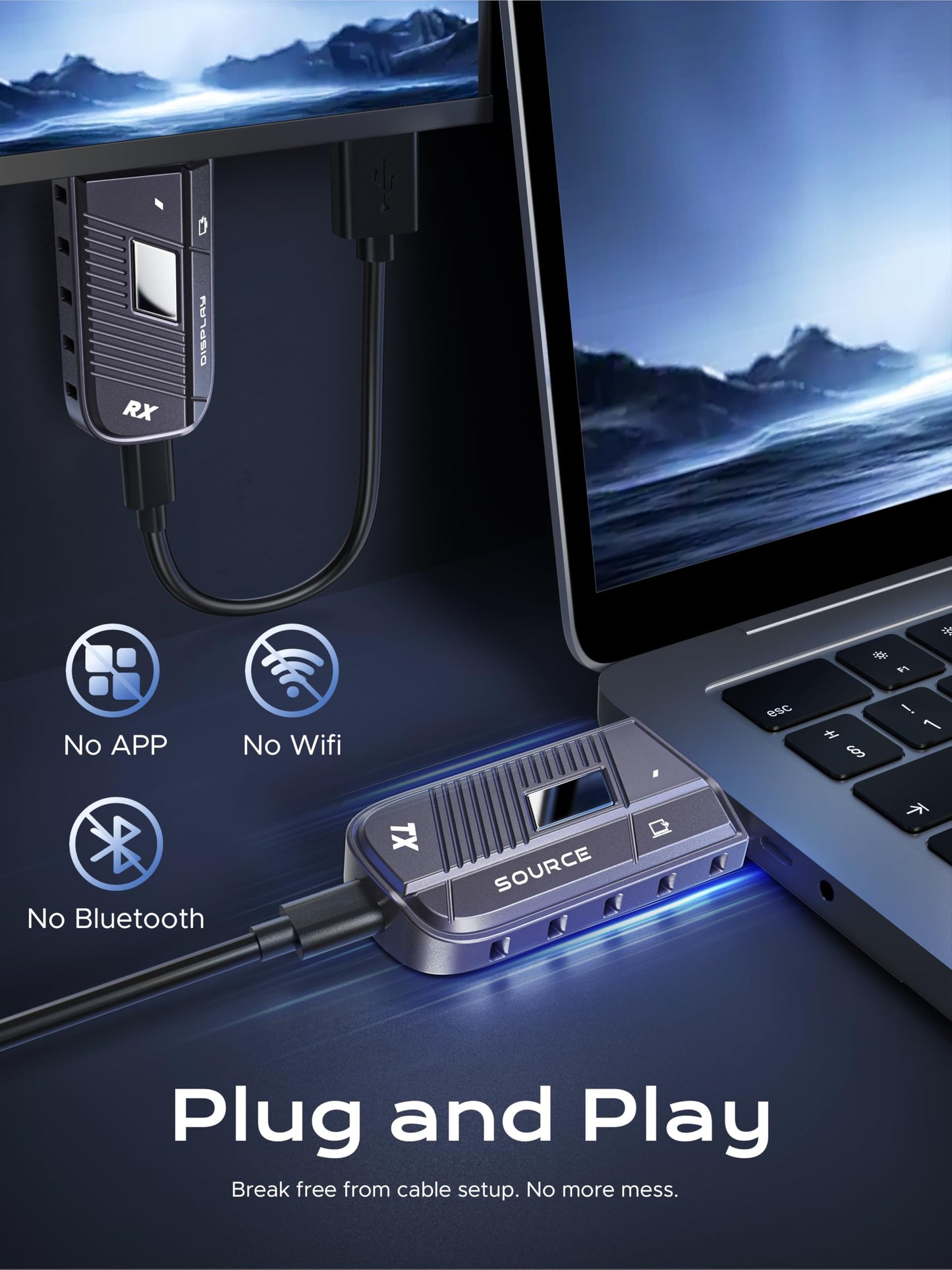 TeckyGem Wireless HDMI Transmitter and Receiver, 328FT/100M Wireless HDMI Extender [2.4/5GHz Dual-Band, Screen Rotatable] Plug & Play for Ultra HD