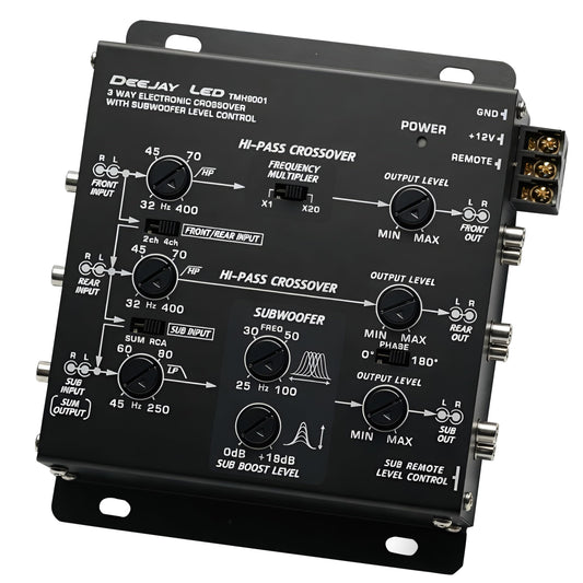 Deejay LED 3-Way 6 Channel Speaker Crossover with Subwoofer Control, 6 RCA Inputs and 18dB Active Audio Crossover with Remote Bass Knob for High-Output Amplifiers and Pro Audio Systems