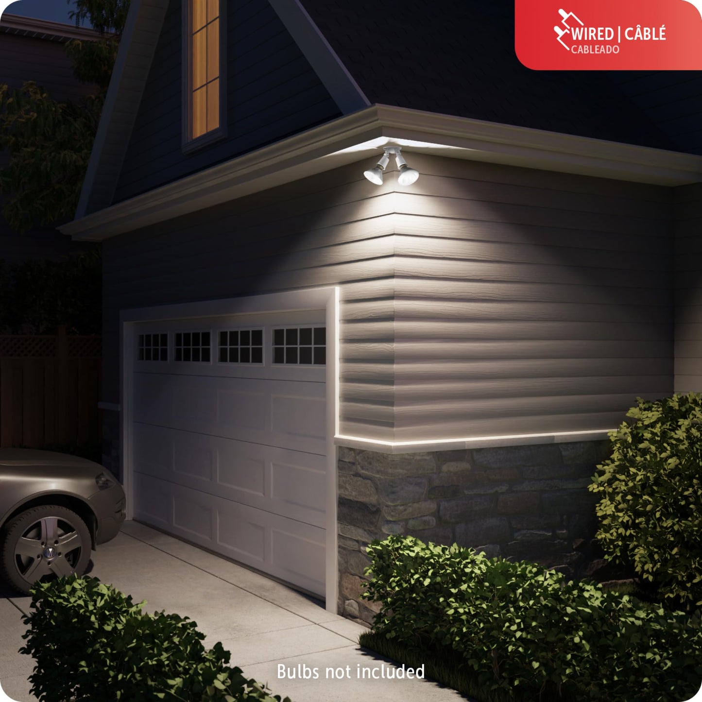 GLOBE 240 W Twin Head White Hardwired Switch Activated Security Flood Light, Spotlight, Outdoor, Outside House Lights