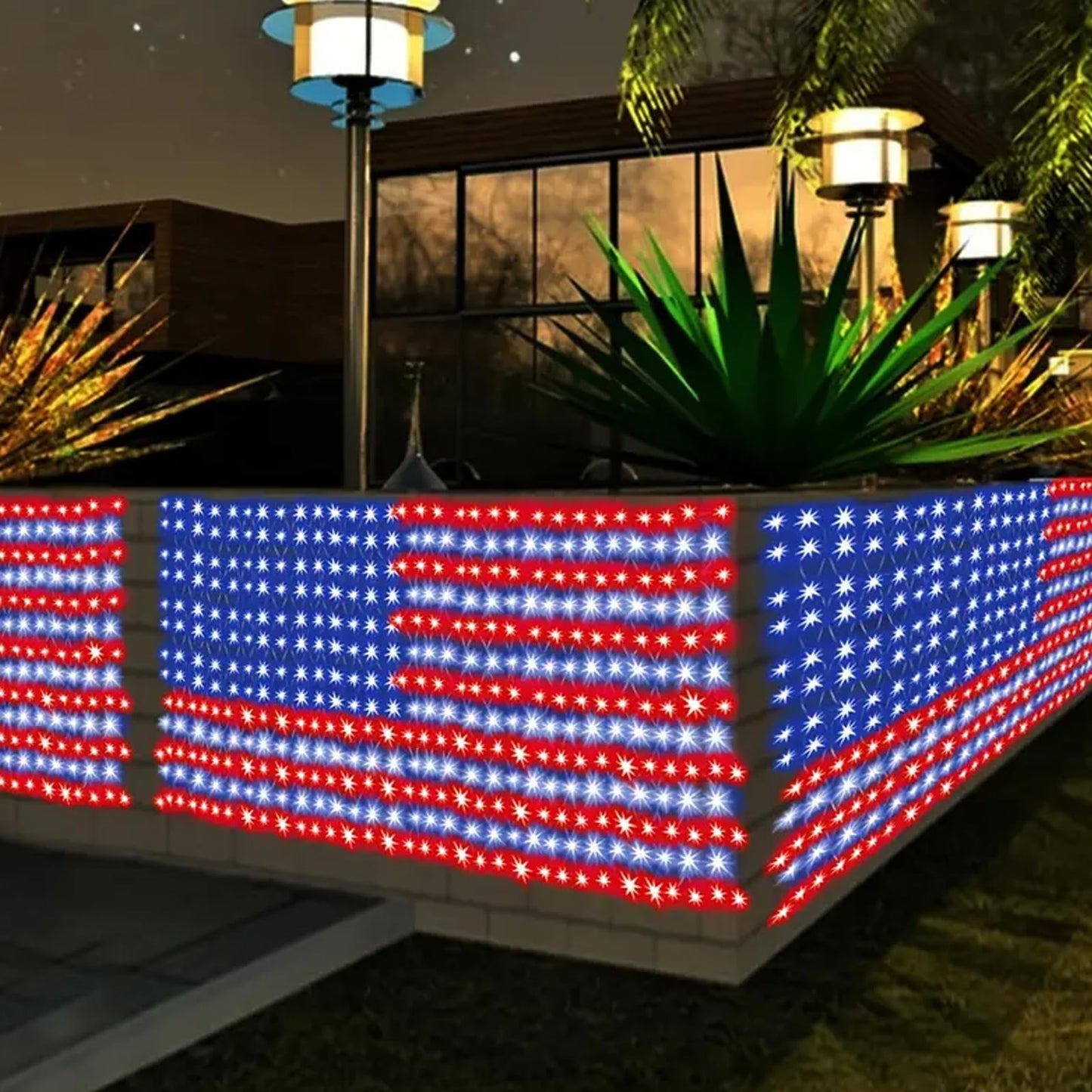 MINIAO American Flag Lights, 420 Super Bright Lighted American Flag Net Light Waterproof US Flags String Light for Independence Day July 4th