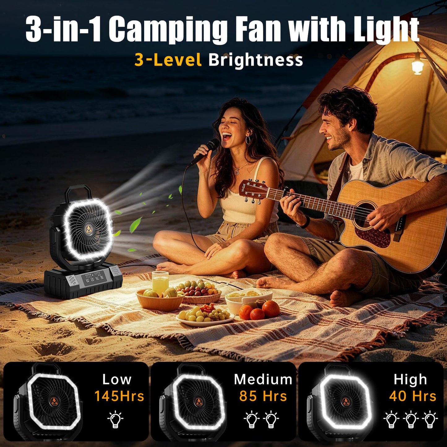 Camping Fan Rechargeable - 20000mAh Portable Cordless Battery Powered Fans with LED Lantern, Remote Auto Oscillating Table Fan Operated Tent Fan