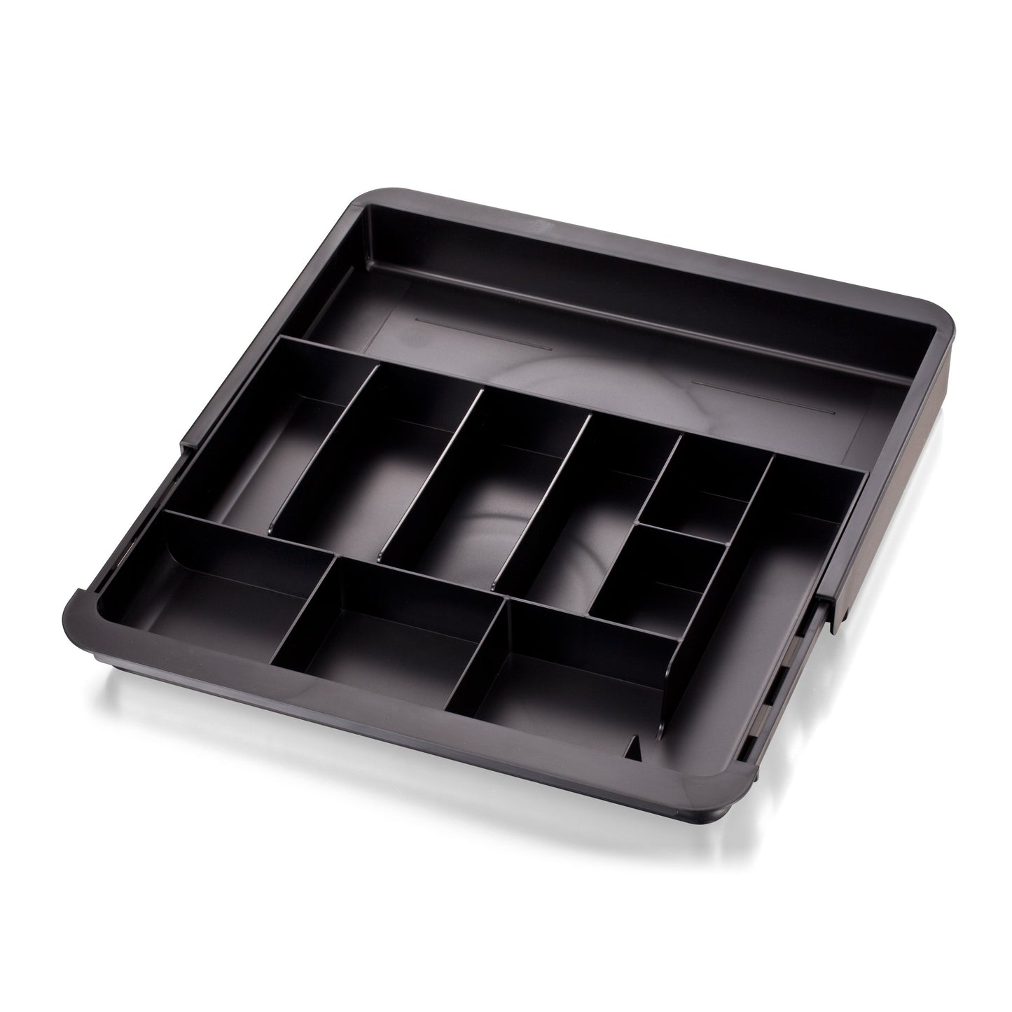 Officemate Expandable Drawer Organizer Tray, Adjustable 10.3"-16" Width, Customizable Compartments with Dividers, Recycled Plastic, Black