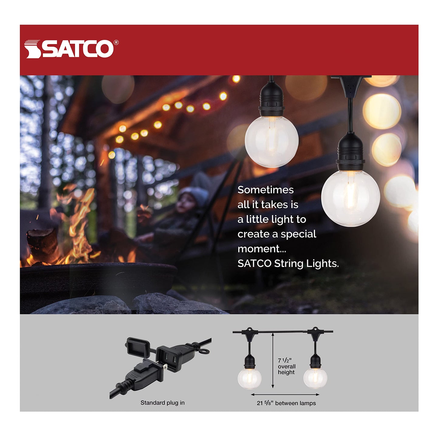 Satco S8034 LED Indoor/Outdoor String Lights, Black, G25 Bulbs, 24 Feet (Pack of 1)