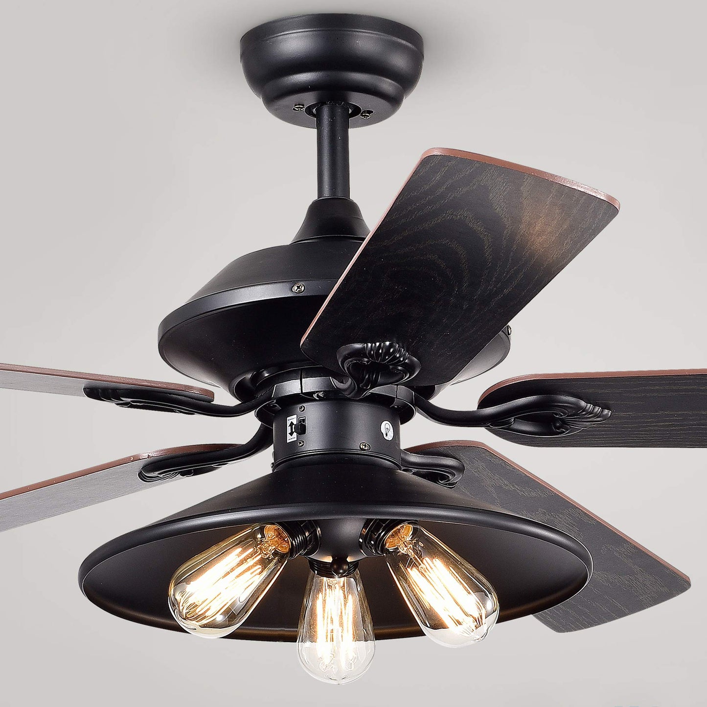 Warehouse of Tiffany CFL-8308REMO/BL Upille 3-Light Metal 5-Blade 52-inch Matte Black (Optional Remote Available) Ceiling Fan
