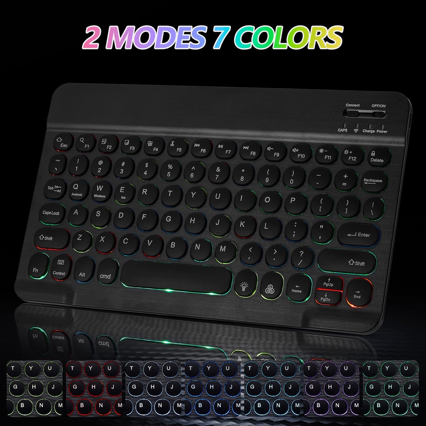 Ultra-Slim Lightweight Bluetooth Keyboard And Mouse Portable Wireless Keyboard Rechargeable 7-Color Backlit for Apple iPad iPhone Samsung Tablet