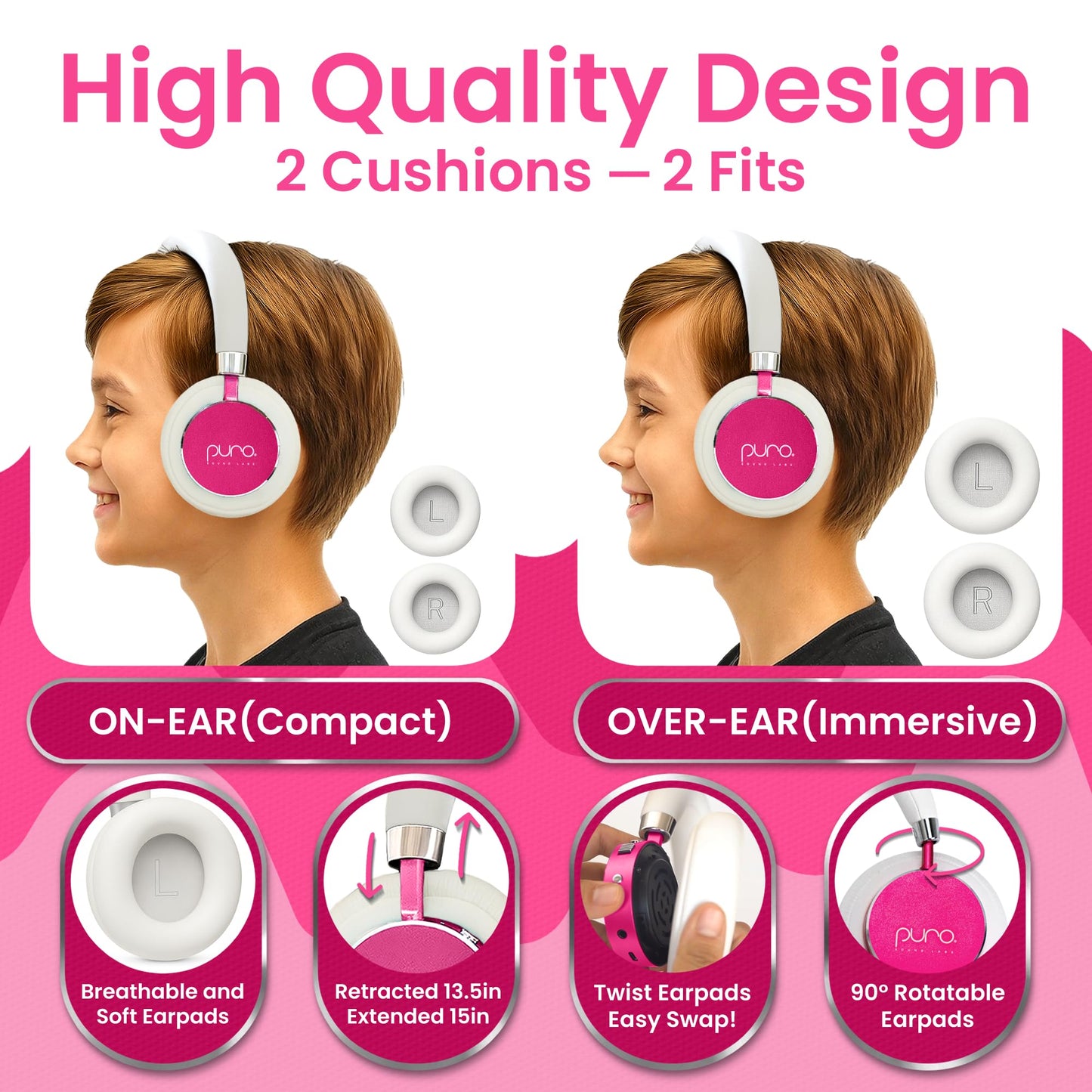 Puro Sound Labs Kids Wireless Headphones - Volume-Limiting 85dB, Built-In Mic, Studio-Grade Sound, 20-Hour Battery Life, Comfortable Fit & Easy…