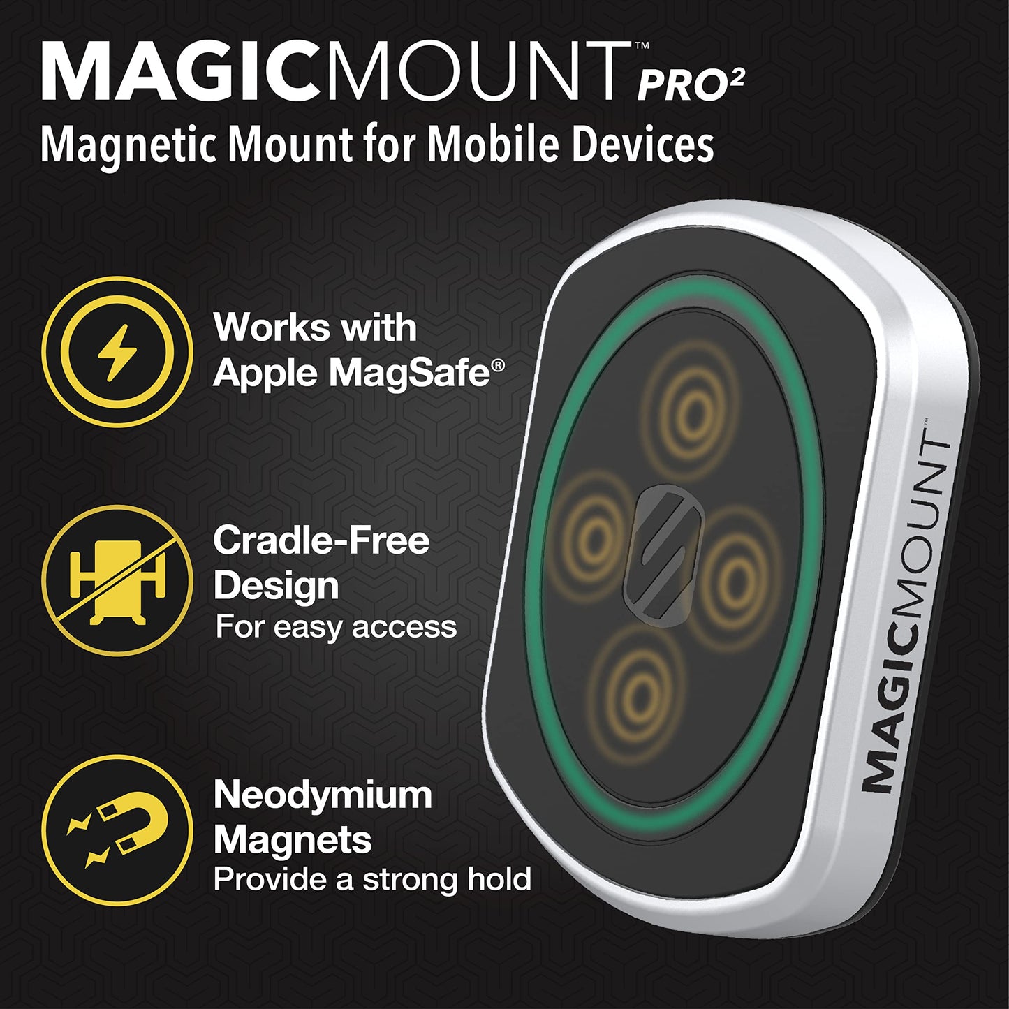 Scosche MP2FM-XCES0 MagicMount Pro2 Universal Flush Magnetic Cell Phone Car Mount Kit Compatible with MagSafe, iPhones, Galaxy, Pixel & All