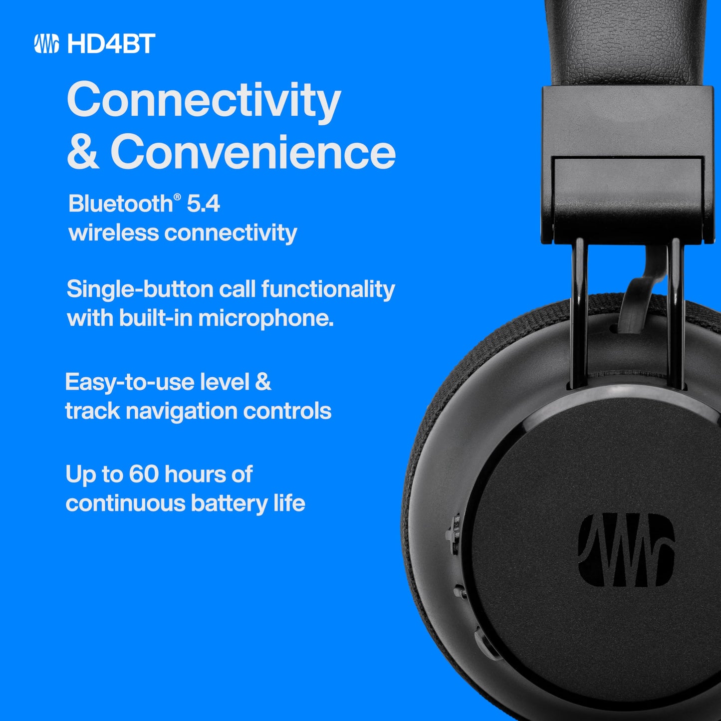 PreSonus Eris HD4BT - Over-Ear Closed-Back Wireless Headphones, Bluetooth, ANC Noise Cancelling, Up to 60 Hours Battery Life, Studio Headphones…
