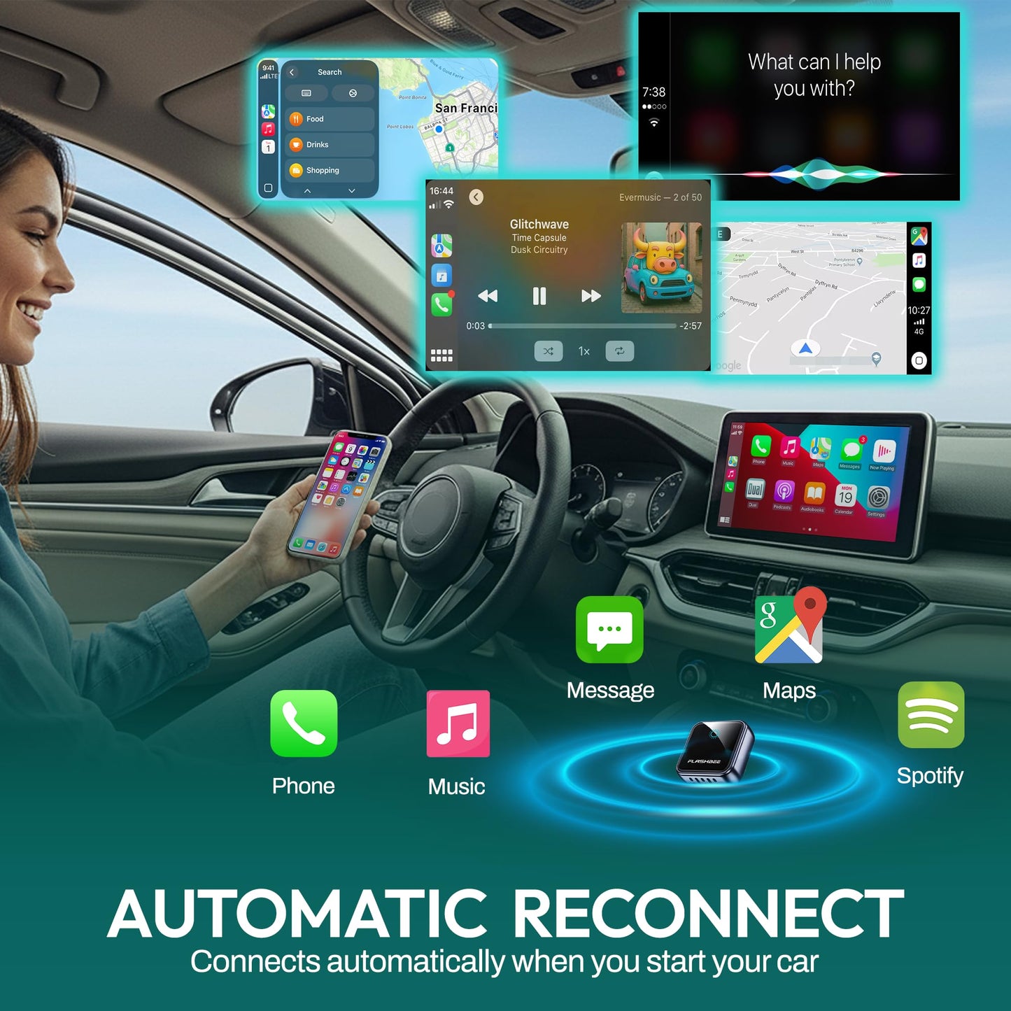 Flashbee 2026 [2-in-1] Latest Wireless CarPlay & Android Auto Adapter, Converts Wired to Wireless, Fast Auto-Reconnect, Dual-Band 5GHz WiFi +