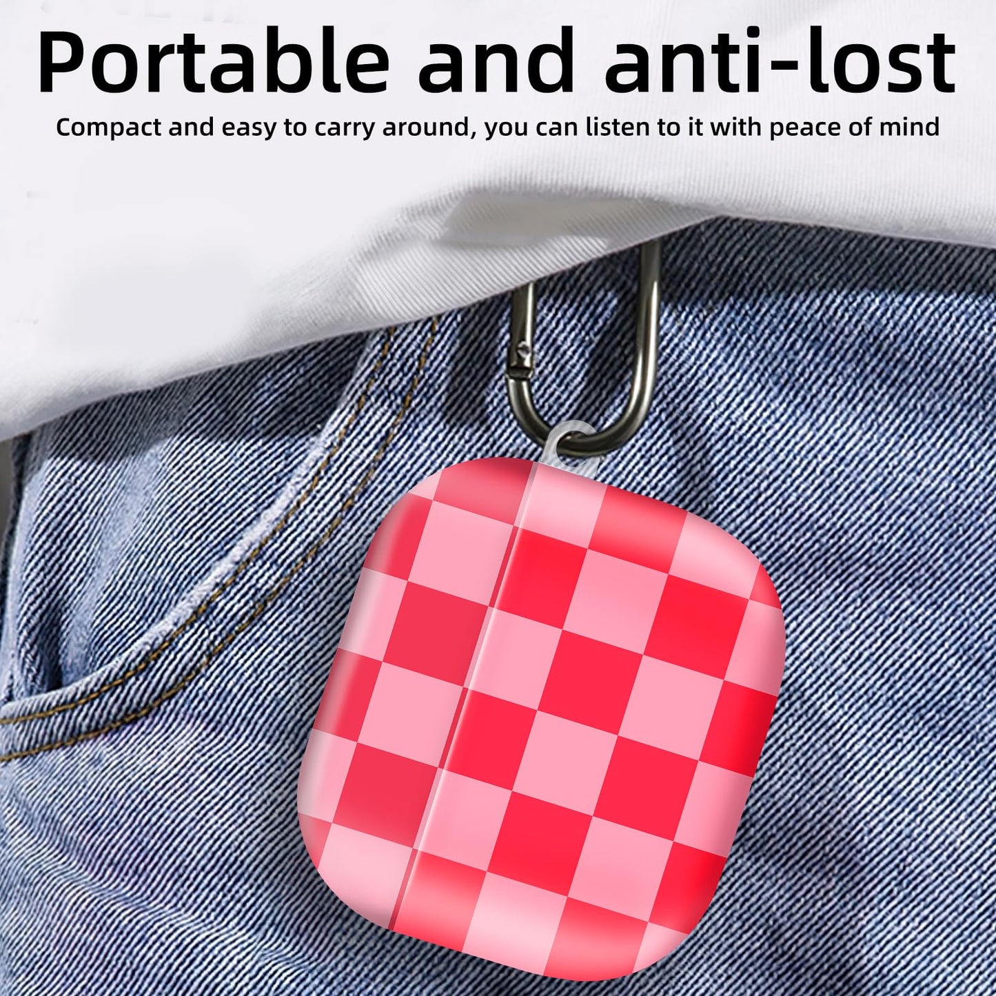 Compatible with AirPod 4th Generation 2024 Case, Shockproof Anti-Drop Protective Cover, Cute Case for Women Men with Keychain(Pink Red Plaid)
