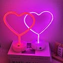 EMINGSKY Red & Pink Heart Neon Signs 2 Pack, LED Wall Light for Room Decor
