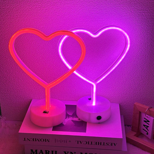 EMINGSKY Red & Pink Heart Neon Signs 2 Pack, LED Wall Light for Room Decor