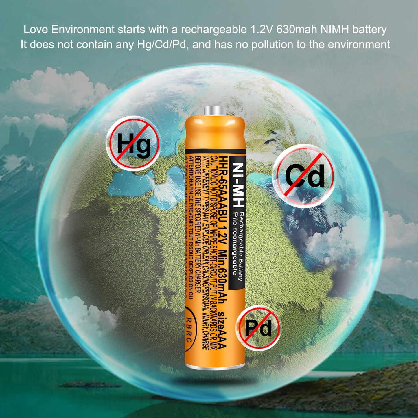 Triangle Power 4 Pack HHR-65AAABU NI-MH Rechargeable Battery for Panasonic 1.2V 630mAh AAA Battery for Cordless Phones