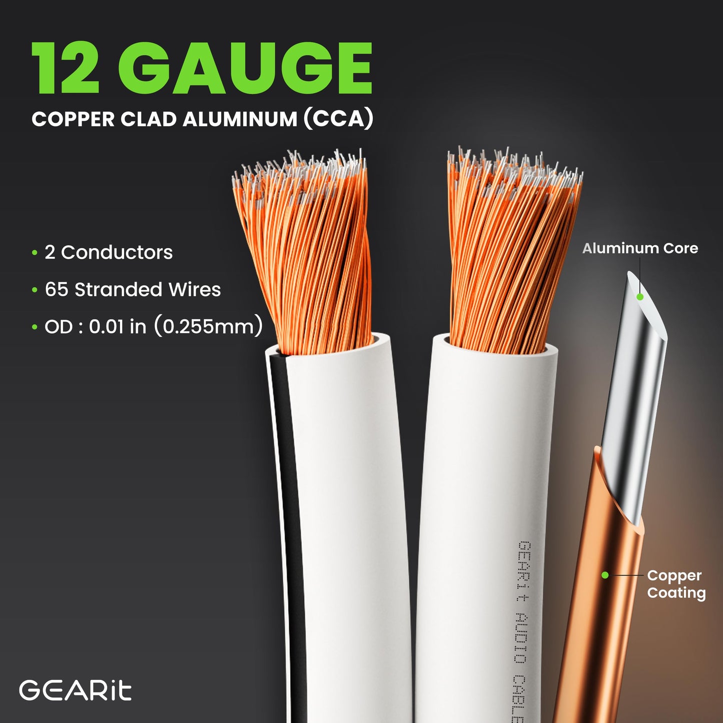 GEARit 12 Gauge Speaker Wire - 200ft, Flexible Speaker Cable with Polarity Markings & Foot Markers,12/2 Conductor Audio Cable for Home Theater, Car