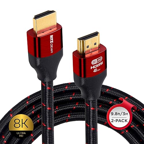 Ritz Gear 8K HDMI 2.1 Cable 9.8 ft. [2 Pack] 48 Gbps Ultra High Speed Braided Nylon Cord & Gold Connectors - 8K@60Hz UHD