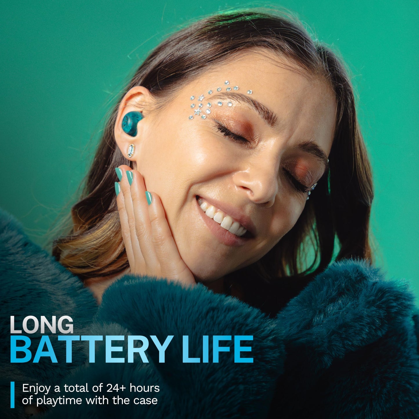 JLab, Go Pop ANC, True Wireless Earbuds, Active Noise Cancelling, Transparent Teal