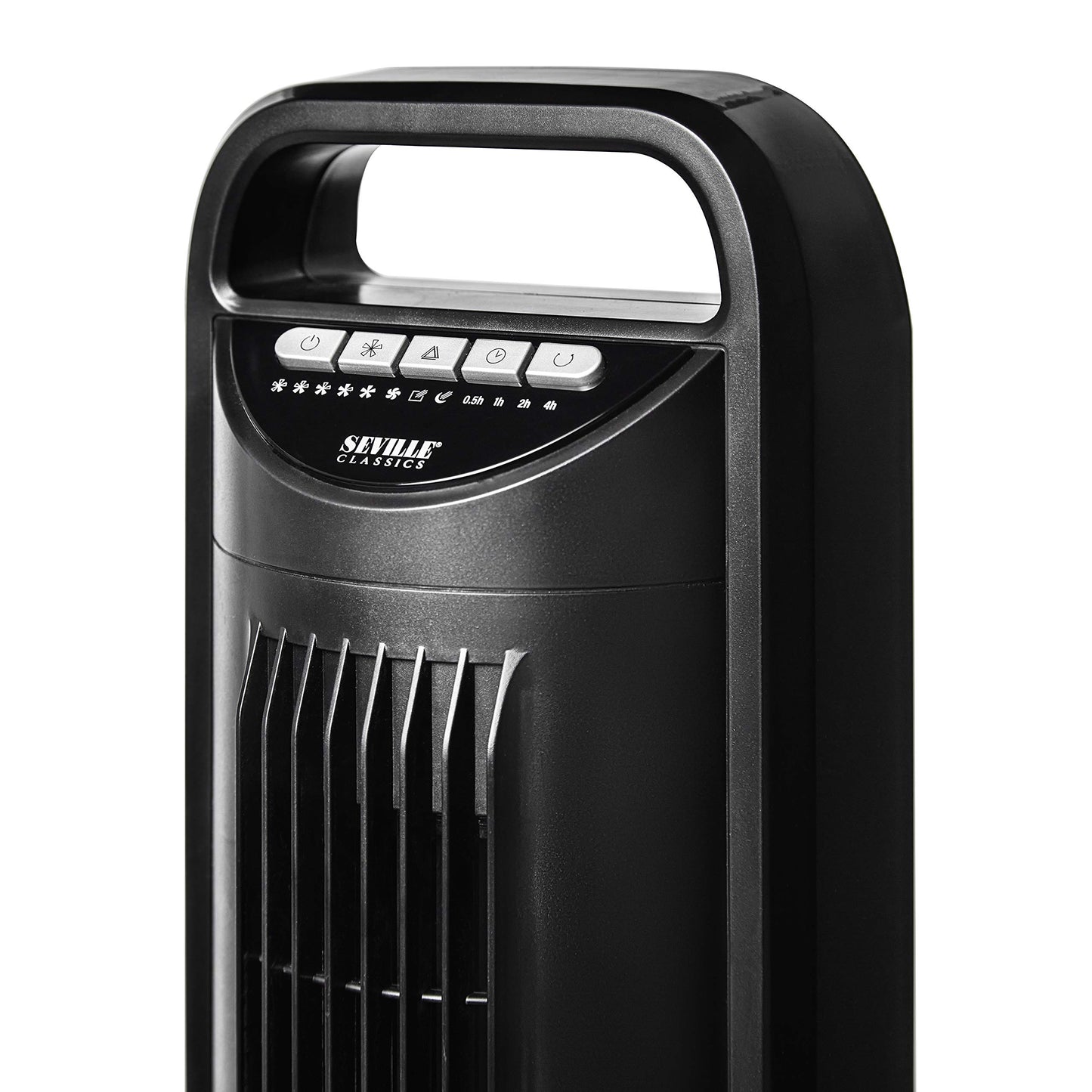 Seville Classics UltraSlimline Indoor Bladeless Oscillating Tower Fan Quiet Cooling LED Display Space-Saving for Home w/Remote and 7.5H Timer, Black