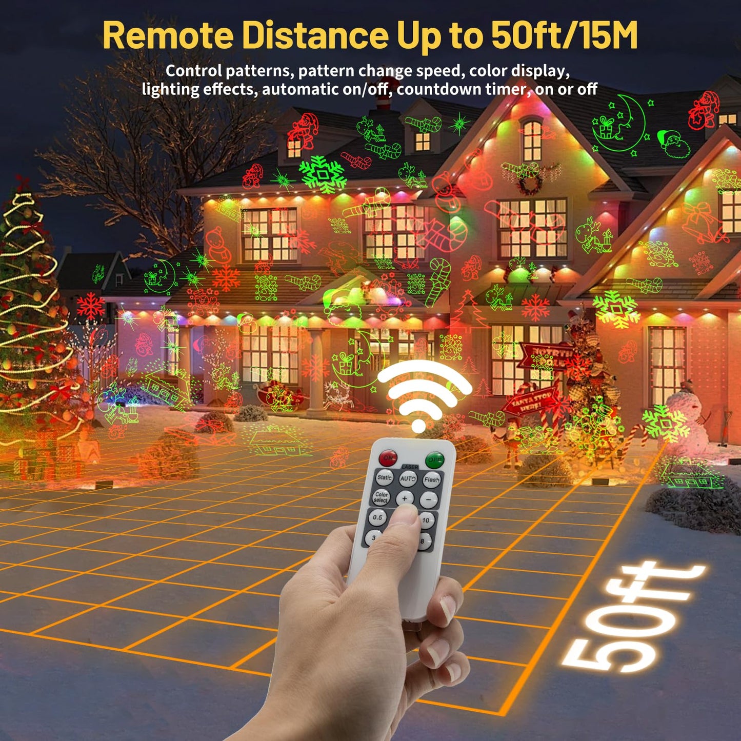 DXstring Christmas Projector Lights Outdoor, 16 Christmas Patterns, IP65 Waterproof, Remote Control and Timer, Christmas Decorations Light