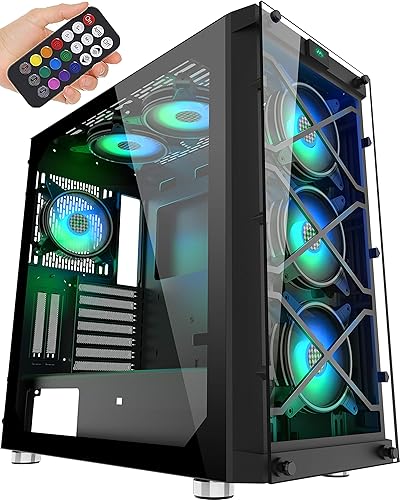 MUSETEX USB 3.0 Ports & 6 PCS 120mm LED ARGB Fans Pre-Installed ATX Mid Tower Computer Gaming Case with Remote Control Tempered Glass (BX6-MN6)