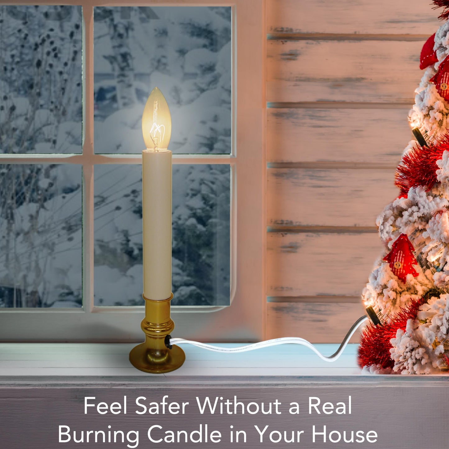 Brite Star Electric Window Candle Lamp - Perfect for Windows, Kitchen & Christmas Decor - Plug in 10 inch Brass Plated Base, White Candle Light