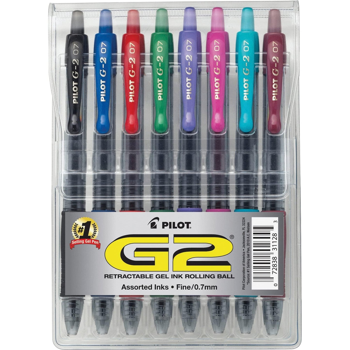 PILOT G2 Retractable Premium Gel Ink Roller Ball Pens, Fine Point, Assorted Colors, 8-Pack (31128)