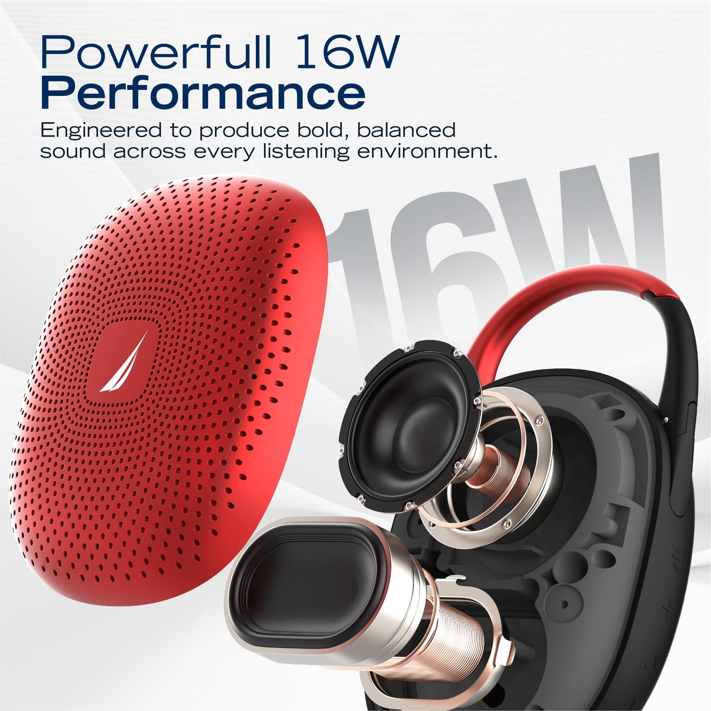 Nautica Nayman SP700 Portable Bluetooth Speaker, 16W Sound, Deep Bass, IPX7 Waterproof, 10H Playtime, RGB Light TWSPlus, Shower & Outdoor (Red)