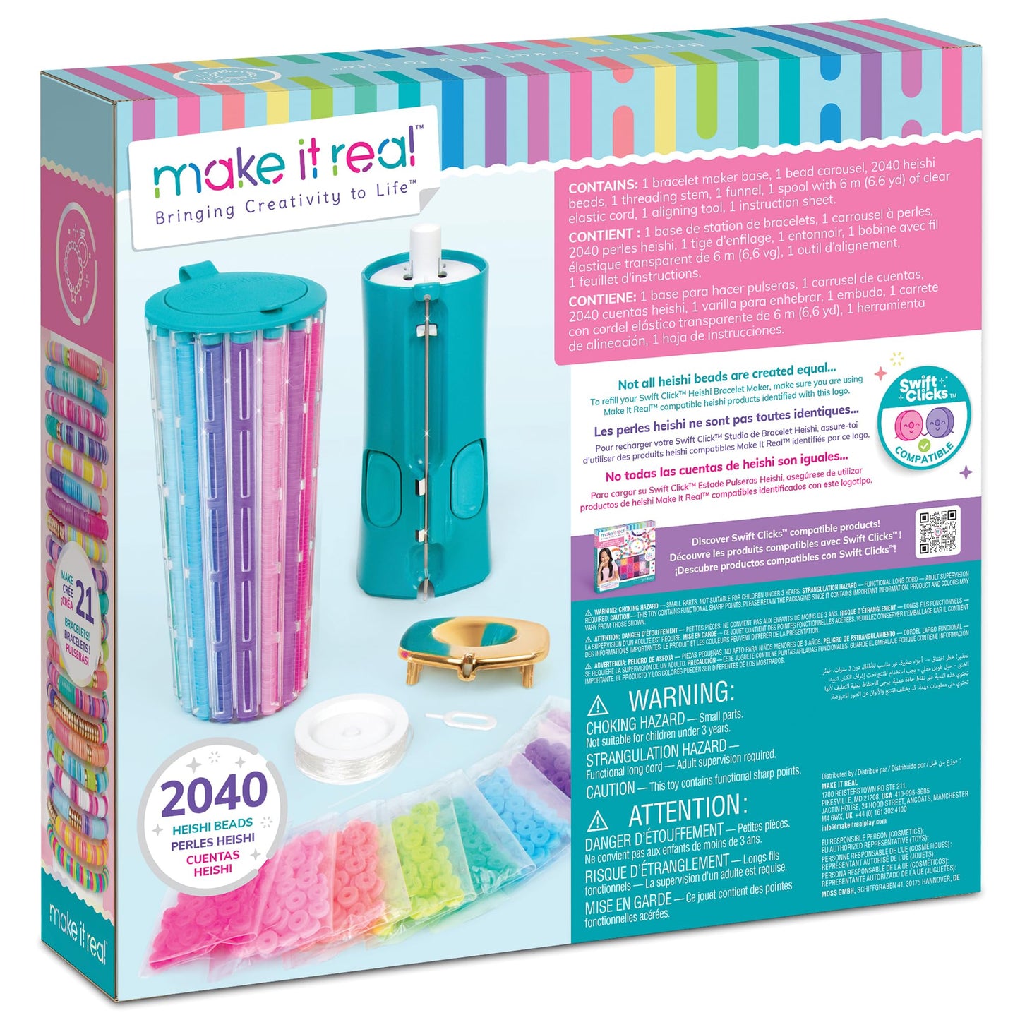 Make It Real: Swift Clicks - Heishi Bracelet Maker - 2047pc, DIY Jewelry Craft Kit, Design & Make 23 Bead Bracelets, Rotate-Click-Wear, Girls Kids 8+